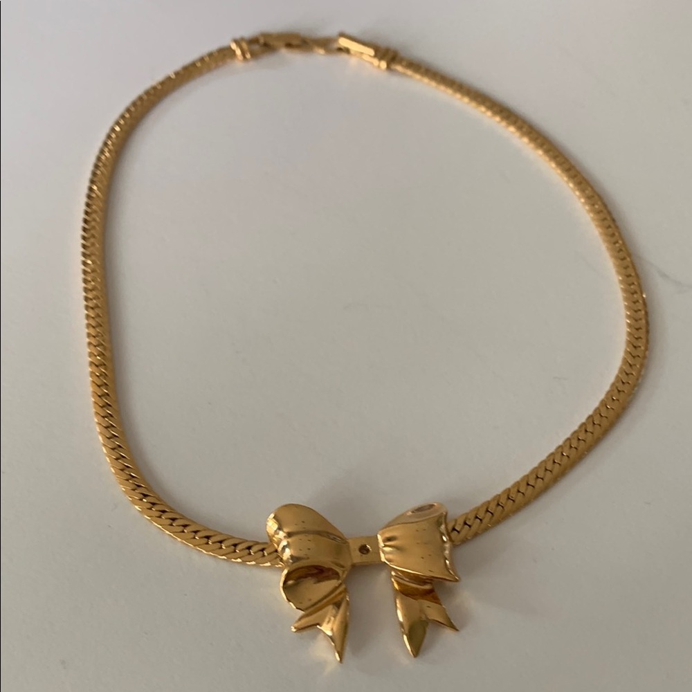 Givenchy Gold Bow Necklace with Snake Chain